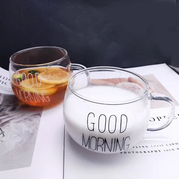 1 adet Mektup Baskılı Şeffaf Yaratıcı Cam Kahve Çay Kupa İçecekler Tatlı Kahvaltı süt kupası Cam Kupalar Kolu Drinkware ev