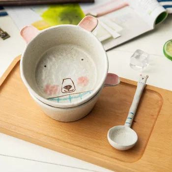 1 Seramik Kaşık Yaratıcı El Boyalı sevimli japon ayısı Tatlı Kahve Süt Kaşığı Çift Hediye Mutfak Aksesuarları