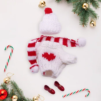 1 Takım Dollhouse Mini Örme Kazak Şapka Eşarp Ayakkabı Kar Botları Noel 25cm Bebek Kawaii Kazak Elbise Bebek Aksesuarları