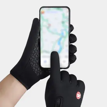 1 Çift Tam Parmak Dokunmatik Ekran Parmak Eldiven Peluş Astar Kaymaz Silikon Fermuarlı Cepler bisiklet eldiveni Sürme guantes