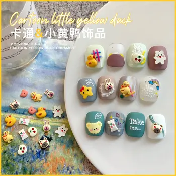 10 Adet / grup Sevimli Hayvan Serisi Tırnak Sanat Takı Japon Küçük Sarı Ördek Riskli Ayı Şeker Kiraz Alaşım Tırnak Sticker Dekorasyon