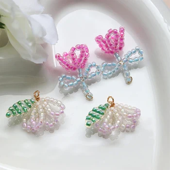 10 Adet Moda Gül Pembe El Yapımı Mini Boncuk Çiçek Takılar DIY Yapımı İçin Küpe Takı Aksesuarları