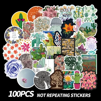 100 ADET Botanik Bitki Çiçek Çıkartmalar Şişe DIY Seyahat Çantası Dizüstü Kaykay Gitar Bagaj Çıkartmaları Graffiti Sticker F3