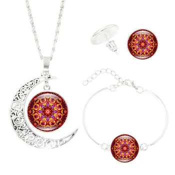 12 Renkler Bohemian Mandala Çiçek Kolye Bilezik Küpe Takı Setleri Mücevher Ay Kolye Yoga Takı Yılbaşı Hediyeleri