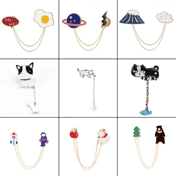16 stil kişilik metal Emaye pimleri Yaka Broş Rozetleri bitkiler hayvan köpek kediler yumurta bulut Kadın moda takı Hediye onun için
