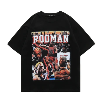 2022 Büyük Boy Gömlek Yaz Hip Hop Pamuk Dennis Rodman Baskı T-Shirt Grafik Tees Tops Harajuku Erkekler Streetwear Kısa Kollu