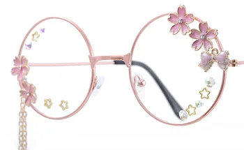 2022 Lolita Sevimli Tatlı Kiraz Çiçeği Kolye Gözlük Japon Yumuşak Kız Yay Yuvarlak Çerçeve Gözlük Çerçevesi anime Cosplay sergi