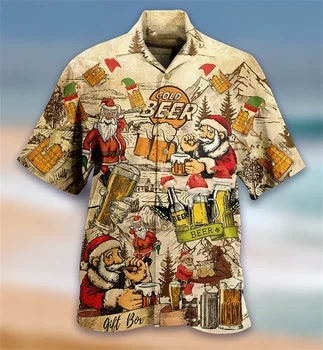 2022 Noel Gömlek Yeni Yıl Küba Yaka Hawaii Gömlek Şenlikli Parti erkek giyim Pamuk Cadılar Bayramı Ebeveyn-çocuk Giyim