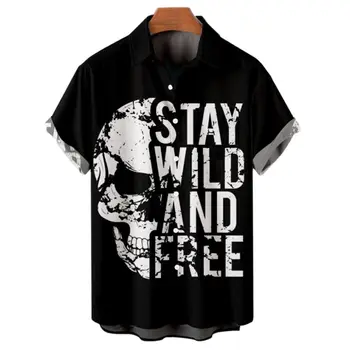 2022 yazlık gömlek Erkekler İçin 3d Vintage Korku Kafatası Rocker Baskı Gotik Rockabilly havai gömleği Kısa Kollu Üst Erkek Giysileri