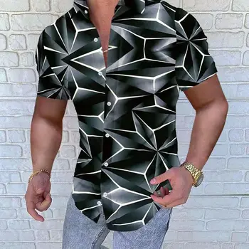 2022 Yeni erkek İnce Kademeli Değişim Yaz Dijital Baskı Casual Turn-Aşağı Yaka Streetwear Moda Kısa Kollu Gömlek S-5XL