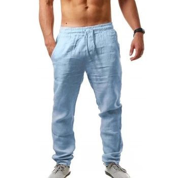 2022 Yeni erkek Pamuk Keten Pantolon Düz Renk Sokak Rahat Gevşek Damla Kasık rahat pantolon