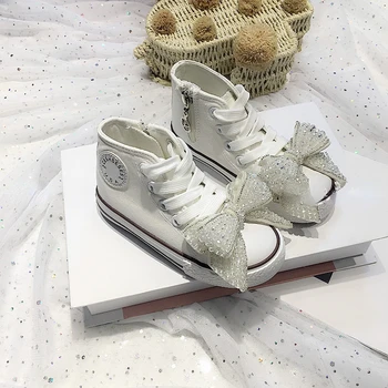 2022 Yeni Çocuk Rahat Ayakkabı Bebek fiyonk Tuval Çocuk Taklidi Sneakers Toddler Yüksek Üst Düz El yapımı 19-36