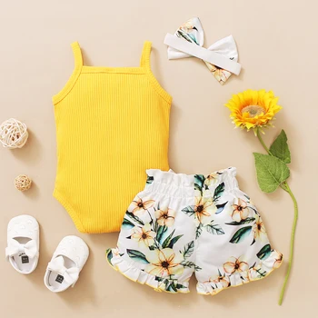 3 Adet Yenidoğan Bebek Kız yaz giysileri Sevimli Plaj Boho Kayış fırfırlı kıyafet Çiçek Şort Toddler Kıyafet Bebek Kız Giyim