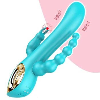 3 İn 1 Yapay Penis Tavşan Vibratör Su Geçirmez USB Masaj Şarj Edilebilir Anal Klitoris Vibratör Seks Oyuncakları Kadın Çiftler için Seks Shop anal