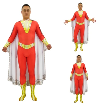3D baskı Anime Shazam Cosplay Kostüm Kaptan Zentai Bodysuit Takım Tulumlar Shazam kostüm erkekler kostüm