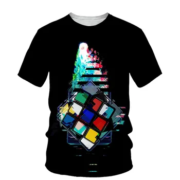 3D Rubik Küp baskılı tişört Erkekler 2021 Yaz Yeni O Boyun Kısa Kollu Tees Tops Moda Stil Erkek Giysileri Rahat T-shirt