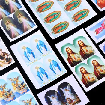 48 adet İsa Sticker Dini Katolik Çıkartmalar Yarı Elips DIY Dini El Sanatları Katolik Kilisesi Dekorasyon 23 * 42mm