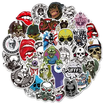 50 adet Korku Kafatası Graffiti Sticker tekerlekli çanta Gitar Kaykay Sticker Dizüstü Cilt Korku Sticker Su Geçirmez Etiket Paketi