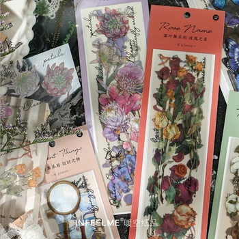 6 Sayfalık etiket Kelebek Gül çiçek bitki el hesabı Scrapbooking Malzeme Estetik Kırtasiye El Kitabı Dekoratif DIY 4CM