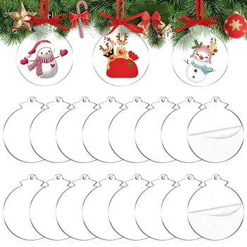 72 Adet Akrilik Noel Topları Noel Ağacı Asılı Kolye Şeffaf Düz Disk Parti Yuvarlak Boşlukları Noel Topları Süslemeleri