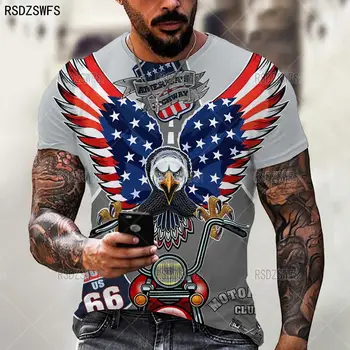 ABD Bayrağı Moda Amerikan Kartal Baskı T Shirt Erkek Yaz Sokak Hip Hop giysileri Gevşek Casual O Boyun Spor Kısa Kollu Tees Tops