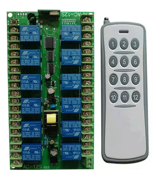 AC220V 12 CH 12CH Channel10A RF Kablosuz Uzaktan Kumanda Anahtarı Sistemi Verici + Alıcı / lamba / Garaj Kapısı / kepenkler / pencere