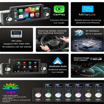 Araba Stereo Radyo Carplay Android Otomatik 5 İnç Dokunmatik Ekran Bluetooth Ayna Bağlantı FM Radyo Volkswagen Nissan Toyota Pencere CE