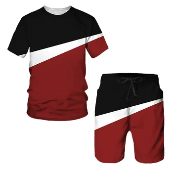 Artı Boyutu O Boyun erkek tişört şort takımı Moda 2 Parça spor elbise 3D Baskı Rahat T Shirt Şort Eşofman Erkek Giyim