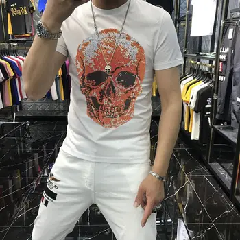 Avrupa'nın Yeni Moda erkek T Shirt Aslan Desen Yaz Eğlence Pamuk Yıldız Hip Hop Taklidi Üst
