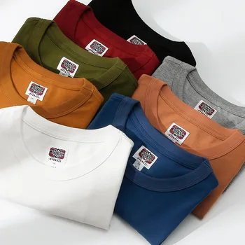 Ağır 300g Erkek T-Shirt Düz Renk Moda Rahat Gevşek Basit Öğrenci Temel Giyim 8 Renk Kısa Kollu O-Boyun Tees