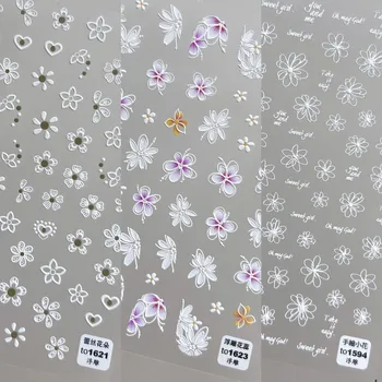 Bahar Çiçek 5D Tırnak Sticker Kabartmalı Kazınmış Tırnaklar üzerinde Basın Sakura Çiçek Yaprak Su çıkartma Tırnak Sanat Süslemeleri Manicura