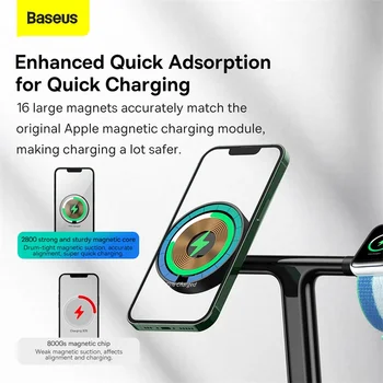 Baseus Kuğu 3 in 1 Manyetik Kablosuz Şarj Standı 20W iPhone 14/13 pro max Apple Watch 6 SE Airpods Pro 2 3 şarj tutucu