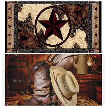 Batı Amerikan Texas Yıldız Ahşap Panel Rustik Rodeo Vintage Malzemeleri Retro Tarzı Pazen Zemin Halıları Kaymaz Destek