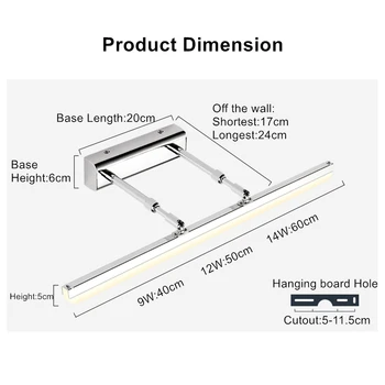 [DBF] Su Geçirmez Aplik Banyo Aydınlatma Aynası ışık 9W 12W 14W 90-260V Paslanmaz Çelik Modern led duvar lambası aynalı dolap