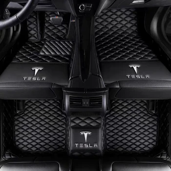 Deri Tam Çevrili Paspaslar Tesla Modeli 3 Model S Modeli X Modeli Y 2012-2023 Tüm Hava Araba Mat Kaymaz Su Geçirmez