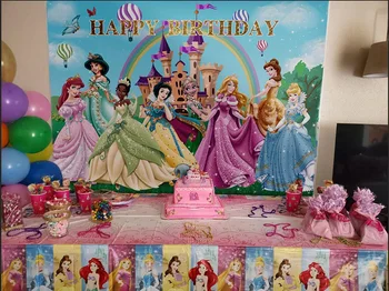 Disney Prenses Fotoğraf Backdrop Karikatür Kız Mutlu Doğum Günü Partisi Dekorasyon Vinil Çocuk Fotoğraf Stüdyosu Sahne Arka Plan