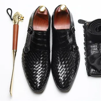 Dokuma İnek Derisi deri ayakkabı Erkekler 2021 Bahar Yeni High-end İngiliz Resmi Elbise Ayakkabı Erkekler Klasik Moda Keşiş Ayakkabı AB Boyutu 38-44