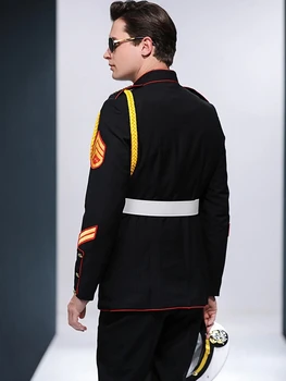 Donanma Memuru Kostüm Kaptan Üniforma Denizci Denizci Ceket Mariner Siyah Stand-up Yaka Güvenlik Görevlisi Concierge Iş Elbiseleri