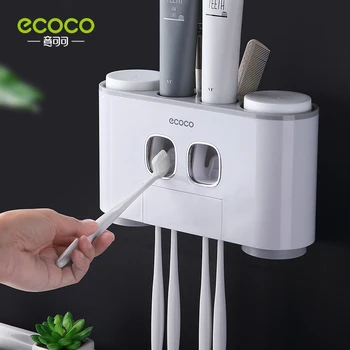 ECOCO Otomatik Diş Macunu Ekstrüzyon Banyo Aksesuarları Priz 4 Bardak Toz Geçirmez Diş Fırçası Tutucu Duvara Monte