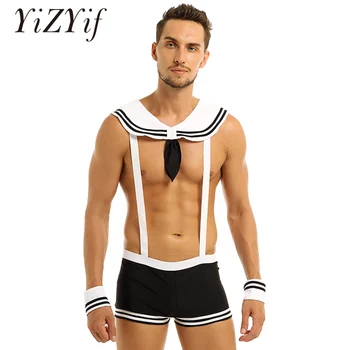 Erkek Erkek seksi Denizci Kostümleri Donanma Cosplay Kostüm Rol Oynamak iç çamaşırı setleri Elastik Jartiyer Boxer Külot Yaka Manşetleri