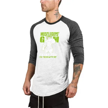 Erkek Sıcak Ürün Rahat 3/4 Kollu T-Shirt Erkek Baskı Spor Pamuk Tees Vücut Geliştirme 3/4 Kollu Spor Salonları Giyim Kas Erkek Üstleri
