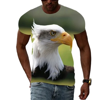 Erkek yaz moda tişört Kişilik Kartal Kuş Grafik 3D Baskı Sokak Genç Trend Büyük Boy O Boyun Kısa Kollu Üst