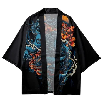 Erkekler Kadınlar Yukata Haori Geleneksel Siyah Baskı Kimono Ve Şort Japon Kimono Hırka Harajuku Cosplay Kostüm