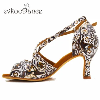 Evkoodance saten latin dans ayakkabıları çiçek pu topuk yüksekliği 7 cm Boyutu US4 - 12 Kadın Ayakkabı Profesyonel Evkoo-611