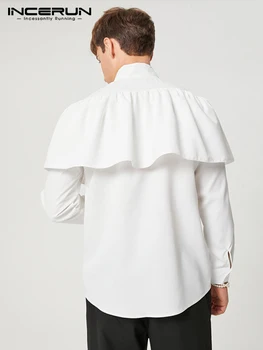 Gevşek Kravat Moda Gömlek Streetwear Zarif Camisas S-5XL 7 Dantel Kadar Katı 2022 Yaka Uzun Kollu Ruffle Rahat Gömlek İNCERUN Erkek