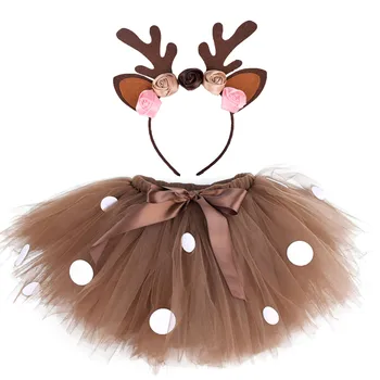 Geyik Tutu Etek Kıyafet Bebek Kız Noel Ren Geyiği Csplay Kostüm Toddler Kız Yeni Yıl Giysileri Çocuklar Doğum Günü Tutuş