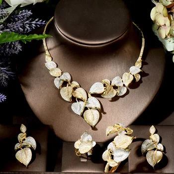 HIBRIDE Özel Dubai altın tabak Mücevher CZ Açacağı 3 Altın Renk Kaplama Kadınlar Takı Setleri bijoux femme N-1738