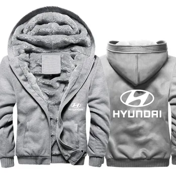 Hoodies Erkekler Hyundai Motor araba logosu Baskı Ceket Erkekler Hoodies Kış Kalınlaşmak Sıcak Polar pamuk Fermuar Raglan Ceket Erkek Eşofman
