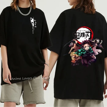 Iblis avcısı T-Shirt Maskesi T Shirt %100 % Pamuk Anime baskılı tişört Nefelin Sütun Nezuko Ninja Harajuku Kısa Üstleri Y2k Üst