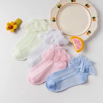 Ilkbahar Yaz İnce Örgü Nefes Ayak Bileği Kısa Çorap Katı Beyaz Çocuk Pamuk Dantel Fırfır Prenses Çorap Bebek Kız Çocuklar için